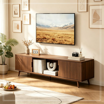 Meuble télé avec tablettes ouvertes et 2 armoires