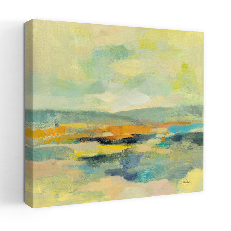 Contemporain Chartreuse Hills I avec art abstrait aqua, H 18 po x l 18 po
