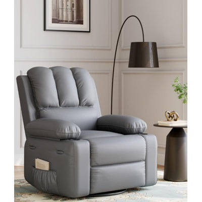 37.4" Oversized Recliner Chair With Heat And Massage - 360° Swivel Manual Rocking Chair With Cup Holder by Ebern Designs