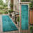 8' Runner Teal Abstract Washable Non Skid Indoor Outdoor Runner Rug