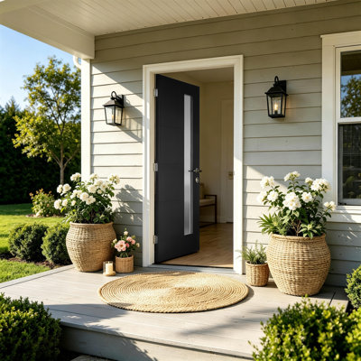 36" X 80" Modern Fiberglass Front Entry Door With Privacy Glass, Prehung Exterior Door With PVC Frame & Brickmould, Inswing