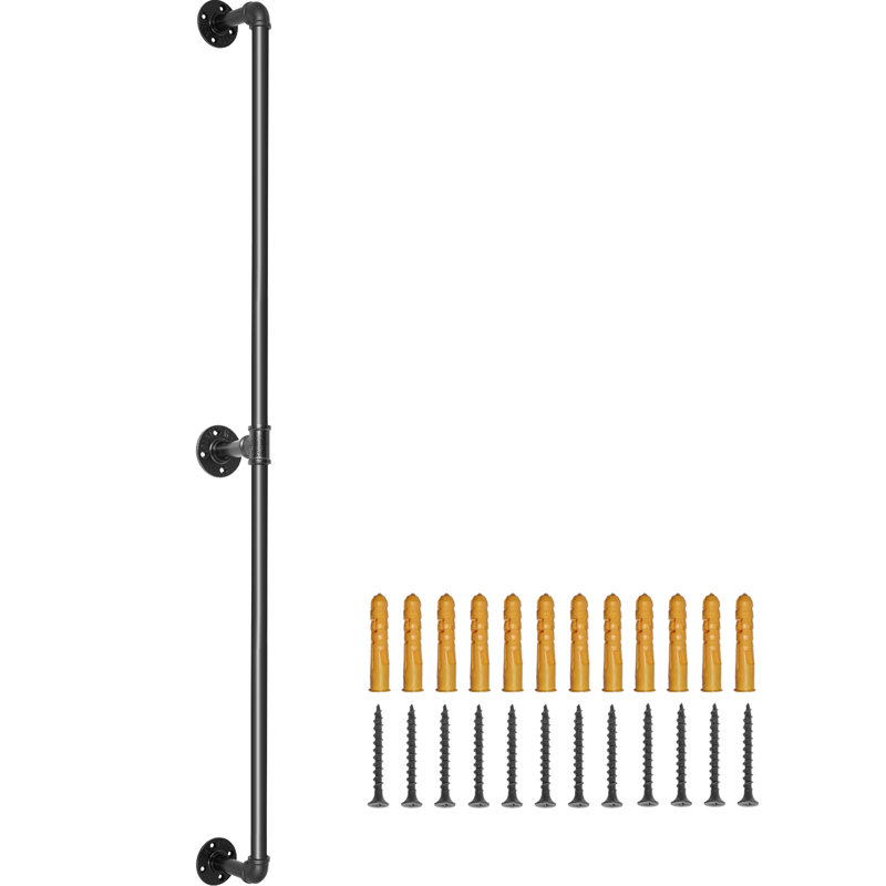 Rampe d'escalier de couleur noire pour tuyau VEVOR, H 3,74 po x l 70,90 po x P 1,26 po
