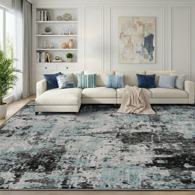 Tapis à motif abstrait moderne antidérapant lavable à la machine à poils courts pour la chambre à coucher du salon