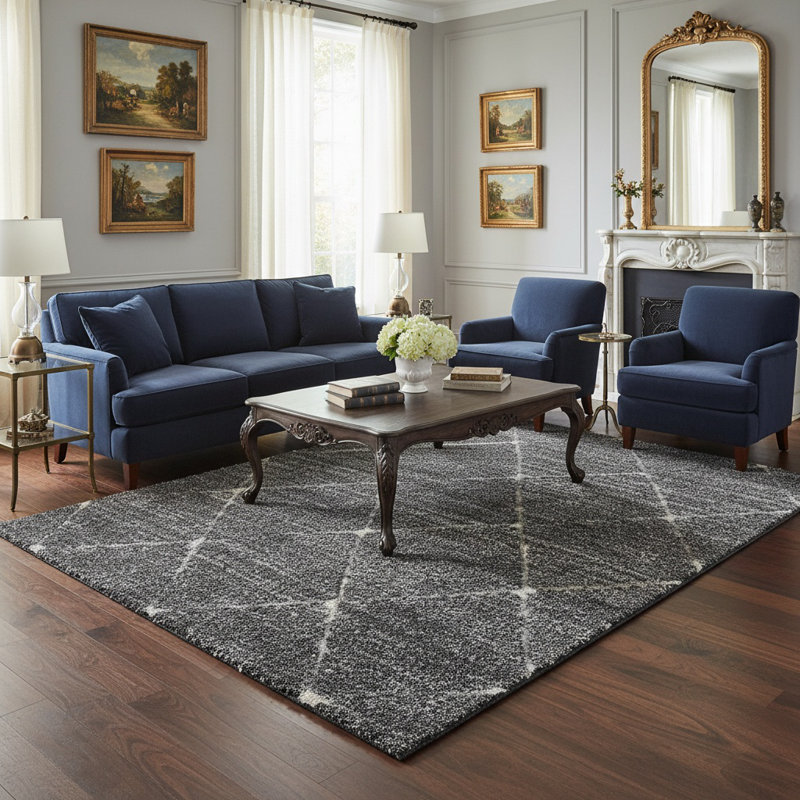 Tapis gris et crème Talas, Carré 8 pi