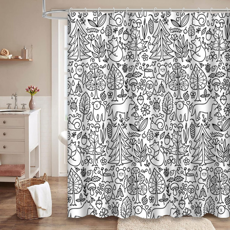 Rideau de douche à 12 crochets Forest Doodle, L 72 po x l 84 po