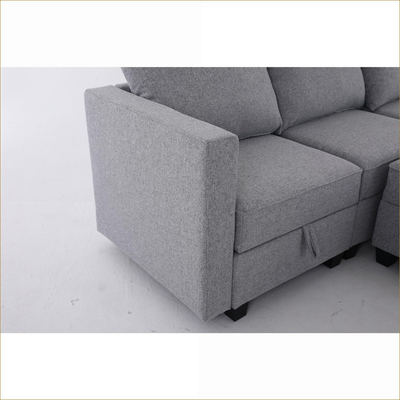 Canapés modulaires | Canapé modulaire moderne en U réversible à 4 places avec rangement, pour salon et amp; Appartement | Gris clair | Standard