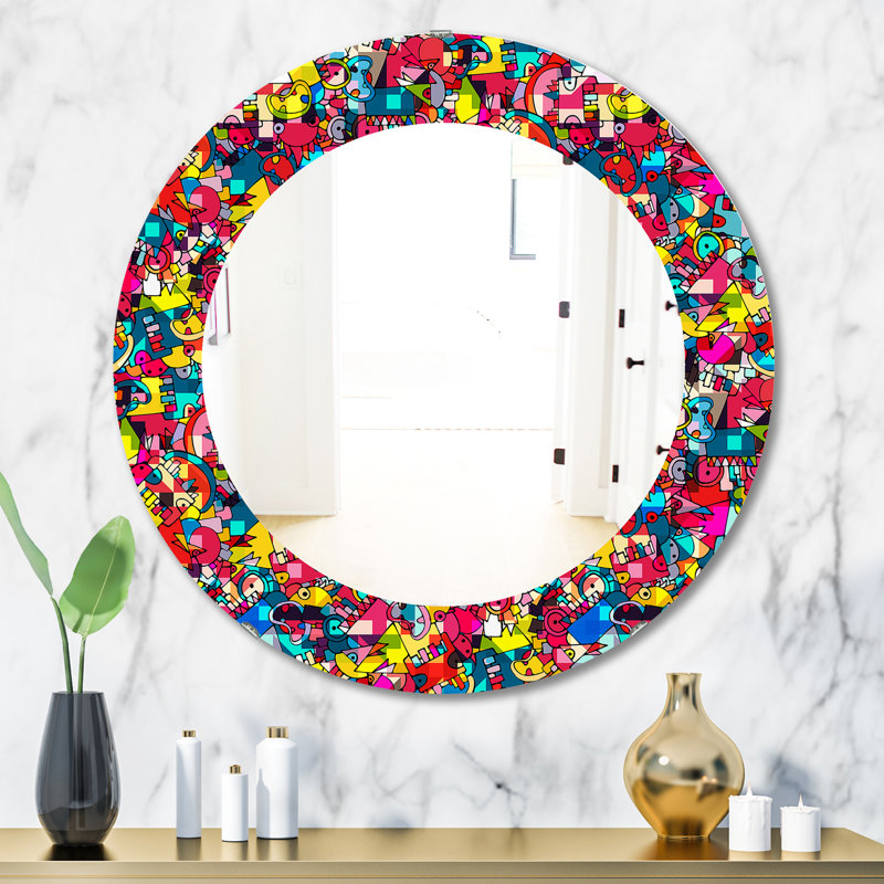 Kids Geometric - Printed Modern Mirror - Oval or Round Wall Mirror, 31.5" H x 31.5" W