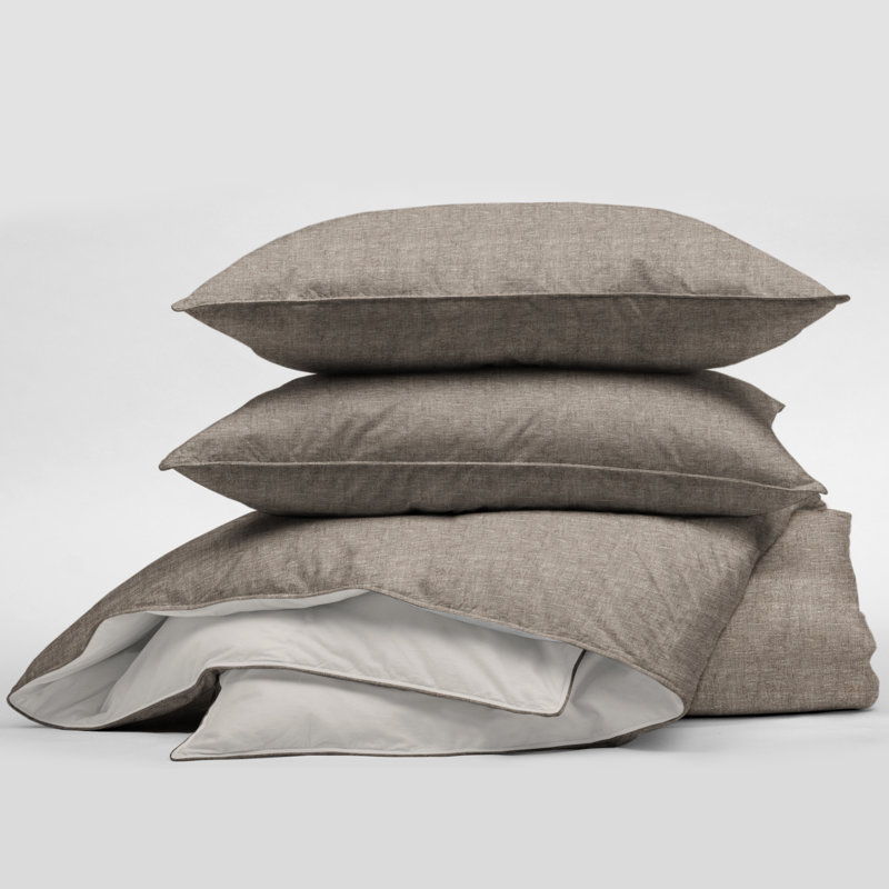 Ensemble de housse de couette en lin naturel Lynin, Housse de couette pour très grand lit super + 2 t