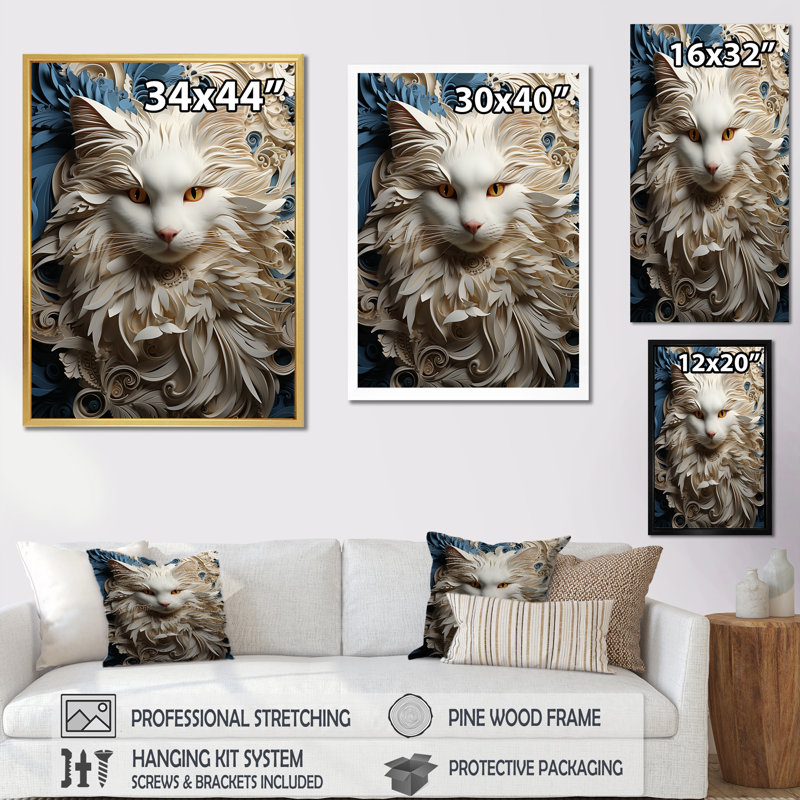 Persan, chat, pureté, collage, impression d'art mural, Cadre simple argenté, H 32 po x l 16 po x P 1 po