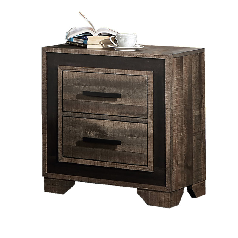 Table de chevet contemporaine 2 avec finition transitionnelle en chêne pour la décoration