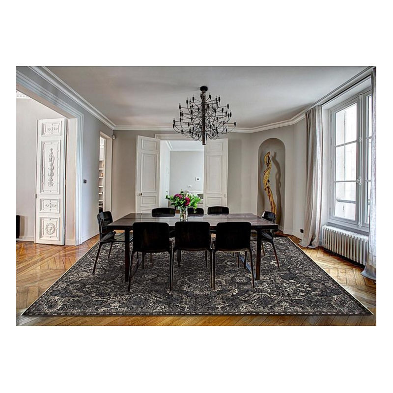 Queens Hand Knotted Wool Area Rug in Midnight/Ivory/Gray, Sample 2' x 3'