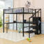 Lit mezzanine double avec garde-robe, escalier et bureau en L
