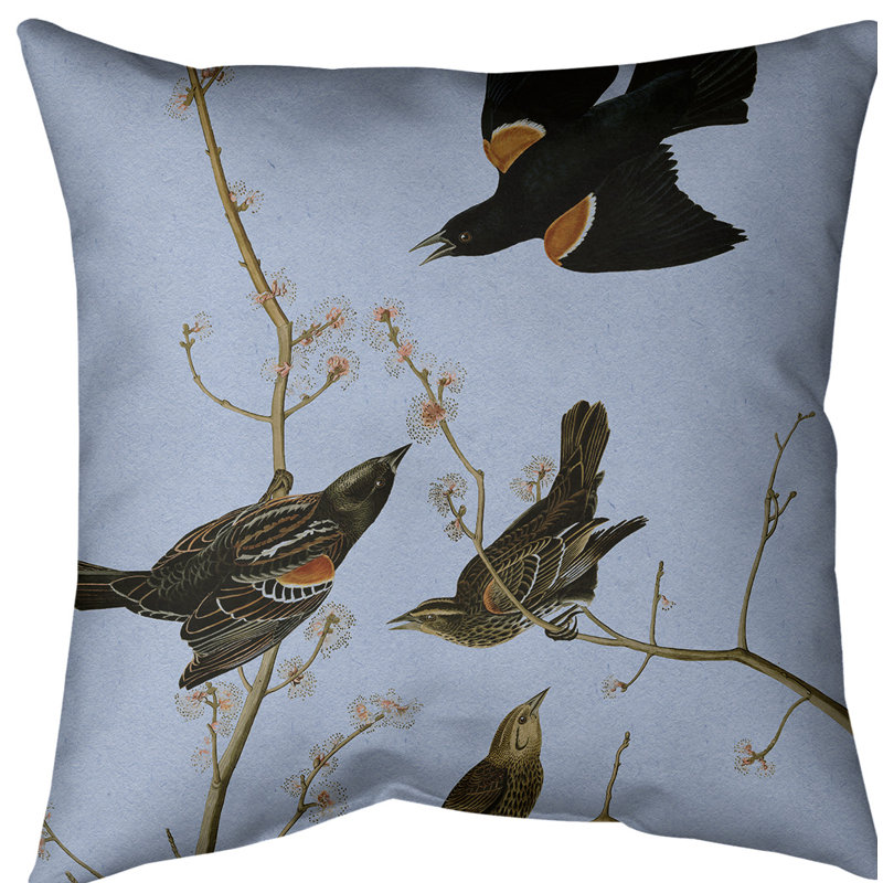 Housse de coussin en coton Winged Starling, 20 po x 20 po, Bleu, Polyester filé