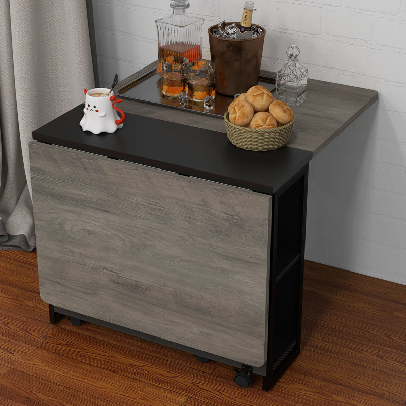 Table pliante rabattable pour 4 personnes - Table de cuisine peu encombrante avec 2 tablettes de rangement et roulettes