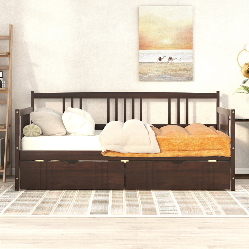 Twin Wooden Daybed With 2 Drawers, Sofa Bed For Bedroom Living Room,No Box Spring Needed, Espresso