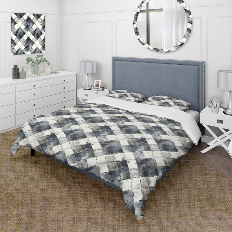 Ensemble de housse de couette traditionnel gris à imprimé vichy gris, Housse de couette très grand et 2 très grandes t