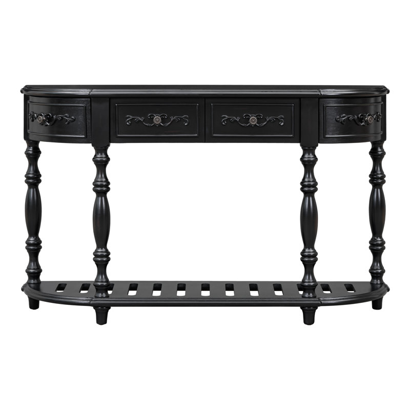 Table d'entrée 52 po moderne et contemporaine avec table console incurvée pour vestibule avec 4 tiroirs et 1 tablette, Noir