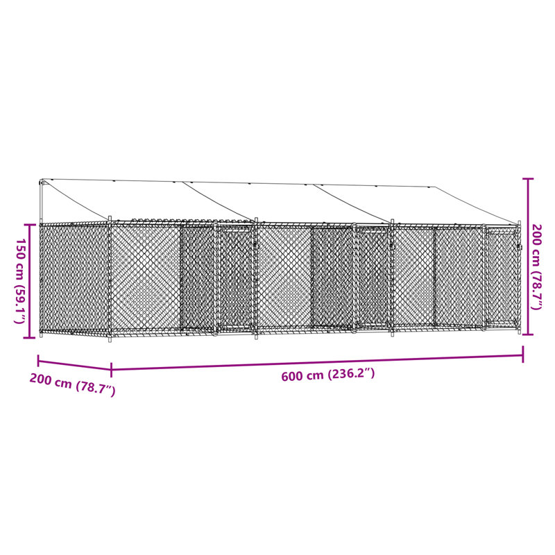 Angelia 200cm H Metal Yard Kennel, 200cm H x 600cm W x 200cm D