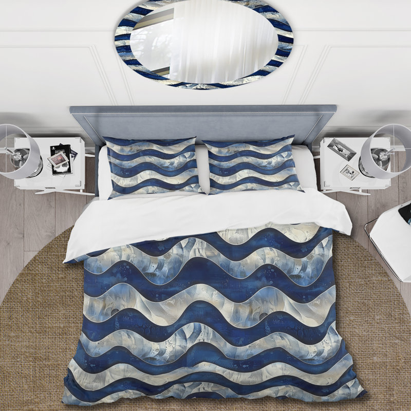 Ensemble de housse de couette Blue Retro Wave - Midcentury, Housse de couette très grand et 2 très grandes t