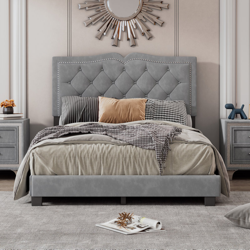 Brisha Upholstered Platform Bed, Gray, Full