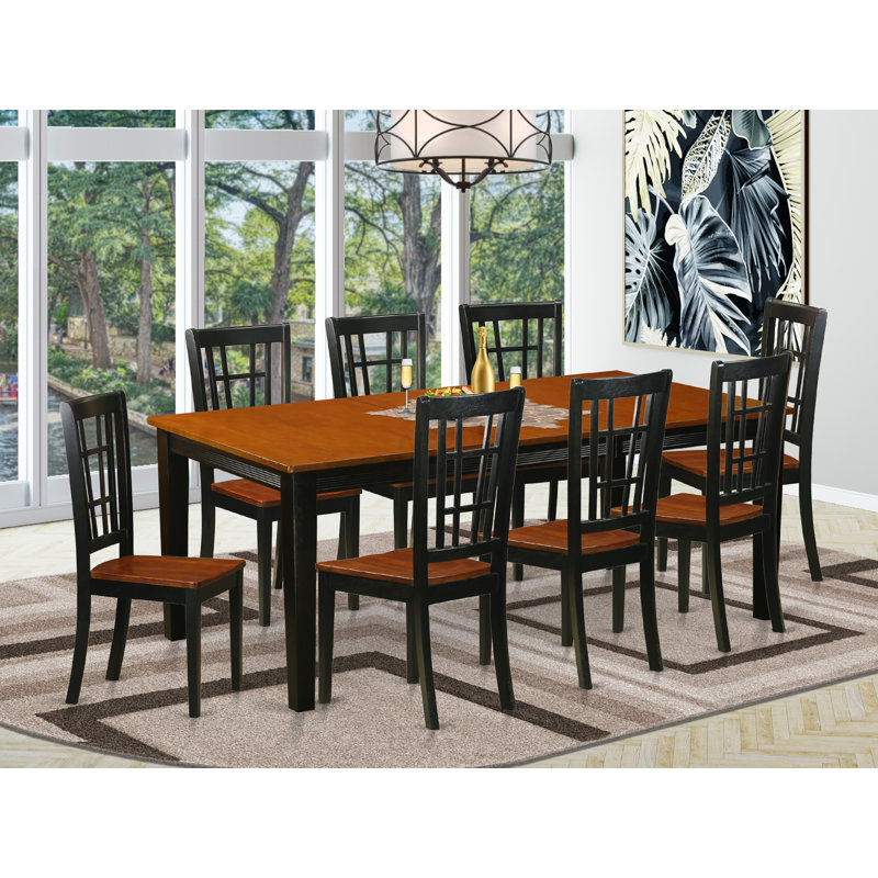 9 Piece Dining Room Table Set Includes a Rectangle Kitchen Table with Butterfly Leaf and 8 Dining Chairs, Black & Cherry