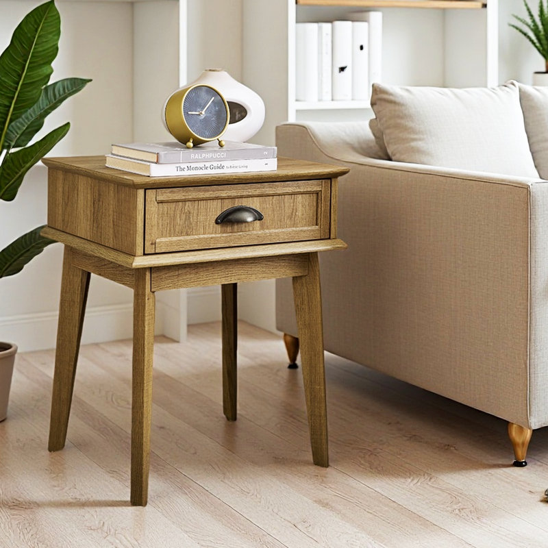 Cabral End Table with Storage - Nightstand with Drawer, Living Room, Natural