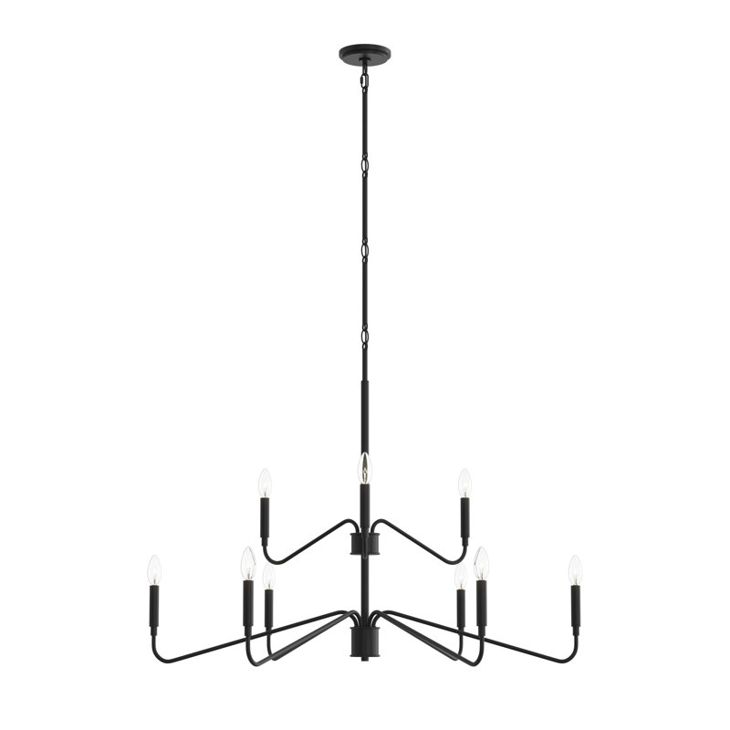 Pilar Two-Tier Nine-Light Matte Black Chandelier, Matte Black