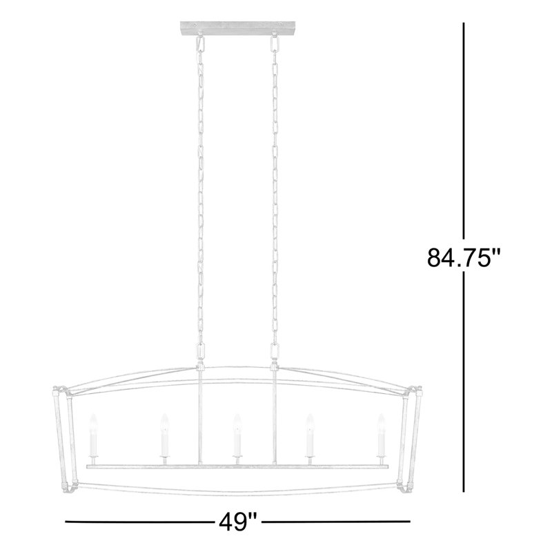 Luminaire suspendu linéaire 5 lumières Olive, Or antique