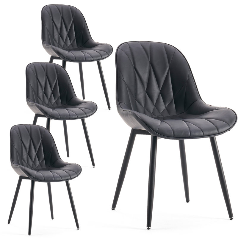 Chardee Tufted Upholstered Dining Chairs Faux Leather Waterproof Side Chair With Metal Frame, Black