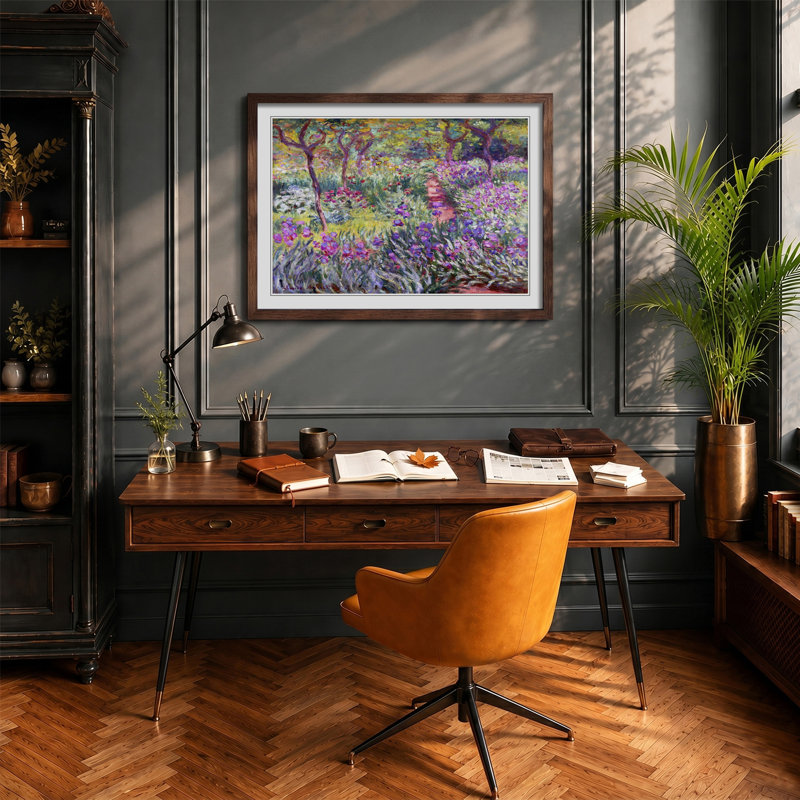 Garden in Giverny by Claude Monet - Framed Print, 36cm H x 48cm W x 2cm D, Walnut Framed