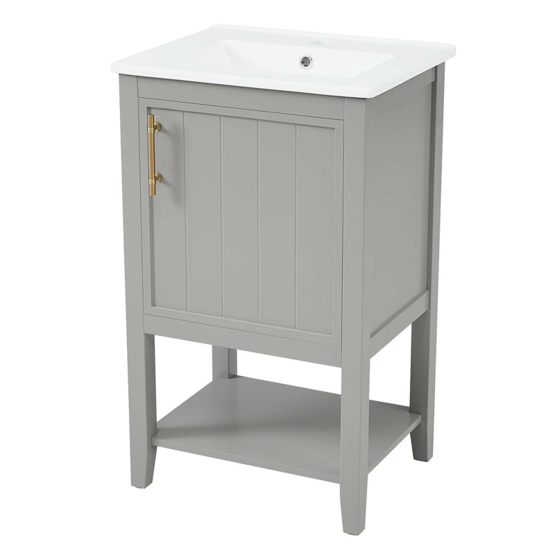 Meuble-lavabo moderne avec lavabo, armoire de salle de bain avec support de rangement et tablette ouverte