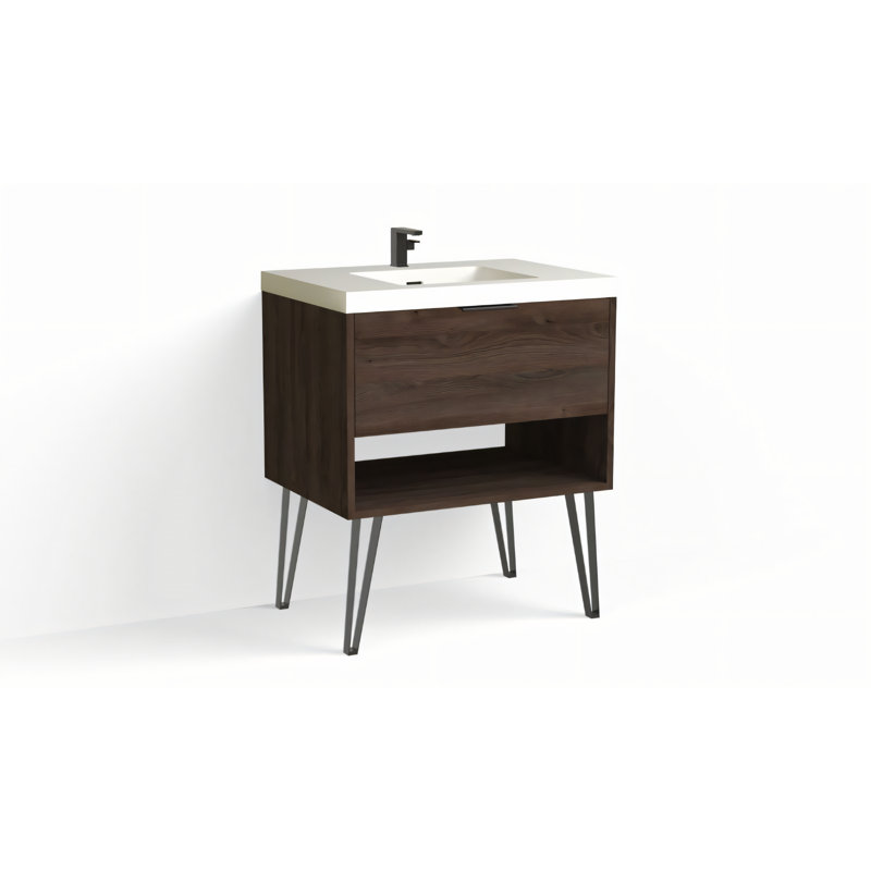 Modo 30" W Freestanding Single Bathroom Vanity with Dawson Leg, Matte White/Single, Biondo, Matte Black