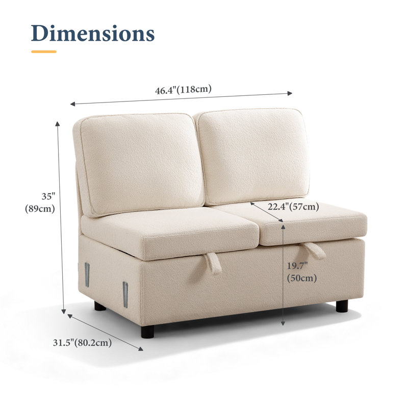 46.4" Armless 2-Seat Module with Storage (Package A), Beige