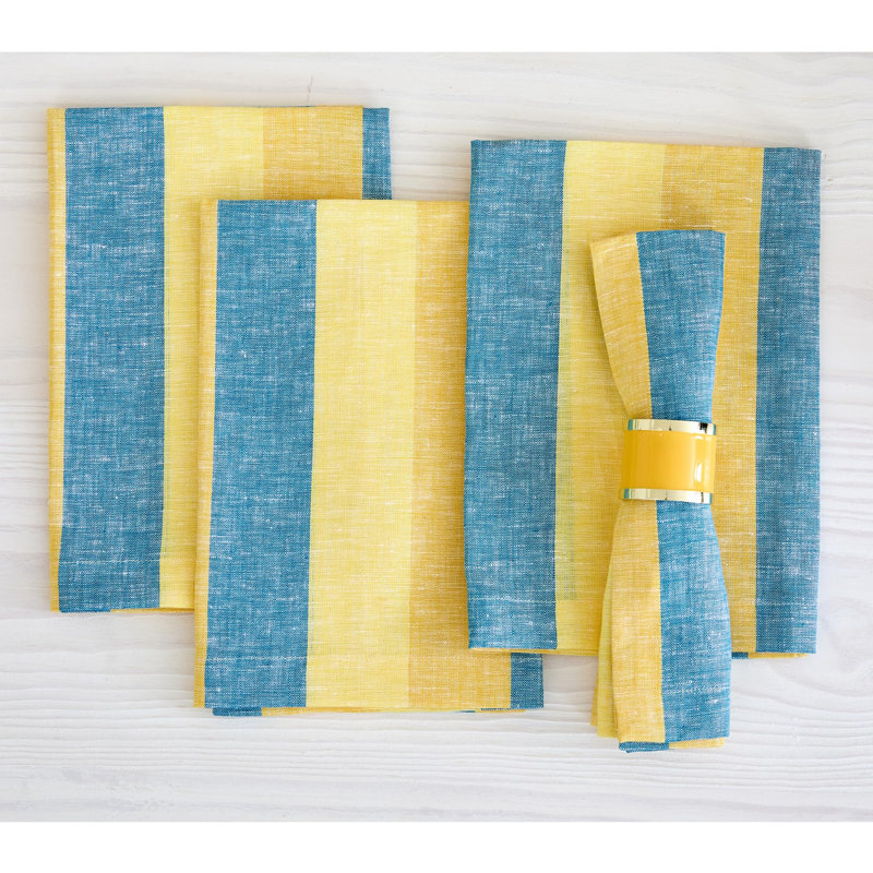 Cabana Stripe - 100% Pure Linen Dinner Napkins, Bright Summer Stripe