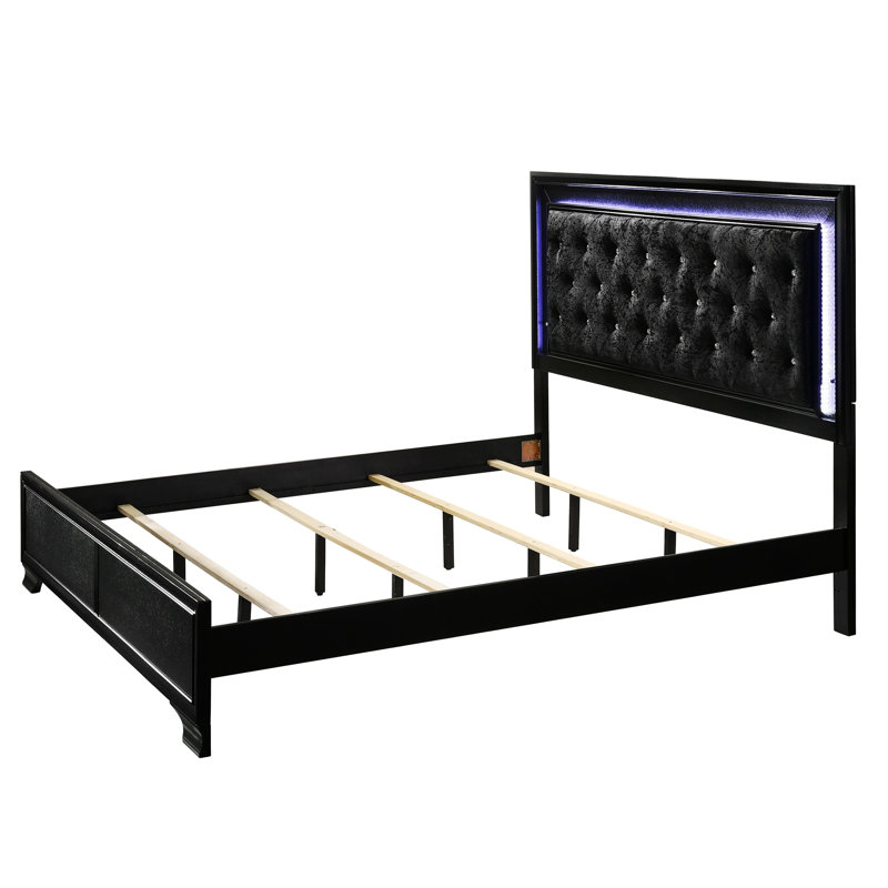 Lit à panneau tapissier Brune avec lumières DEL. Lit plateforme, lits, Noir, Très grand