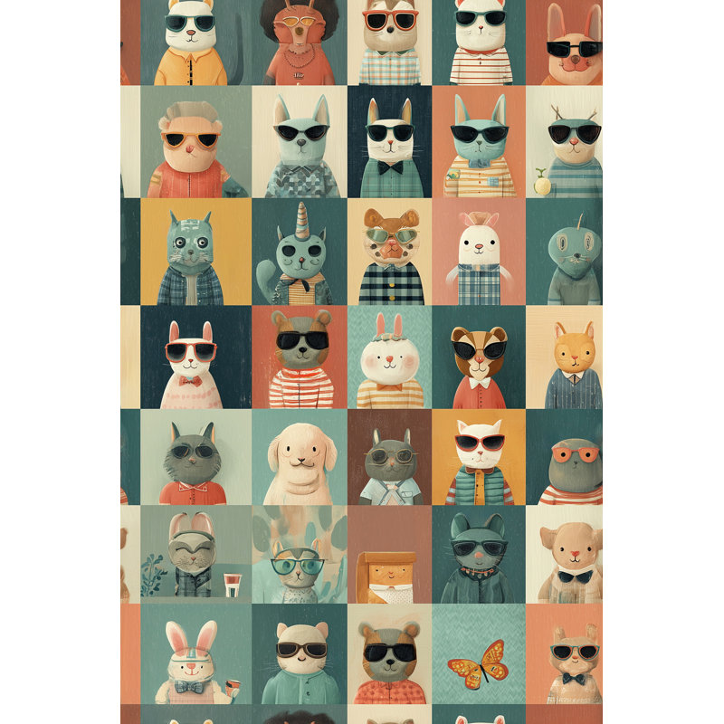 Joli motif de carreaux de papier peint à motif de carreaux rétro avec lunettes de soleil, Peler et coller