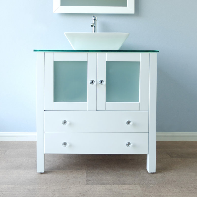 Ensemble de meuble-lavabo simple 30 po avec miroir Damariae, Blanc
