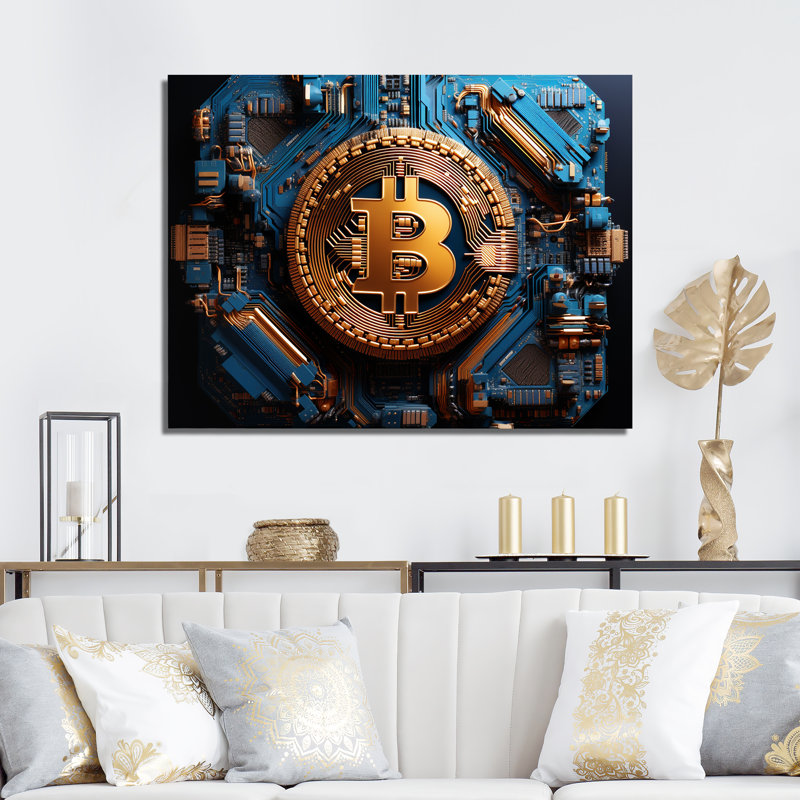 " Azure Fashion Bitcoin ", Wrapped Canvas, 34" H x 44" W x 1.5" D