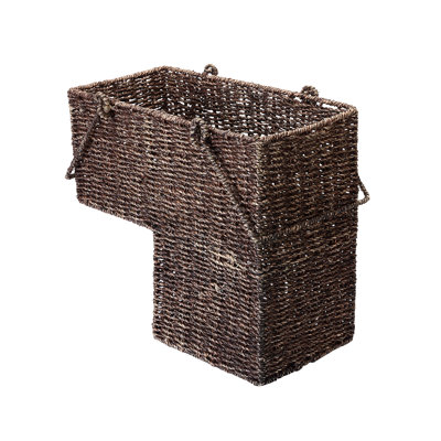 Panier d'escalier en osier 14 po avec poignées de style intemporel en forme de L tissé à la main - Contenant durable