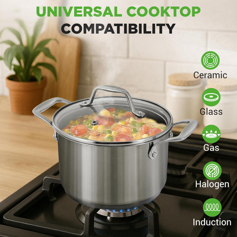 NutriChef 3 Quarts Stainless Steel Stock Pot