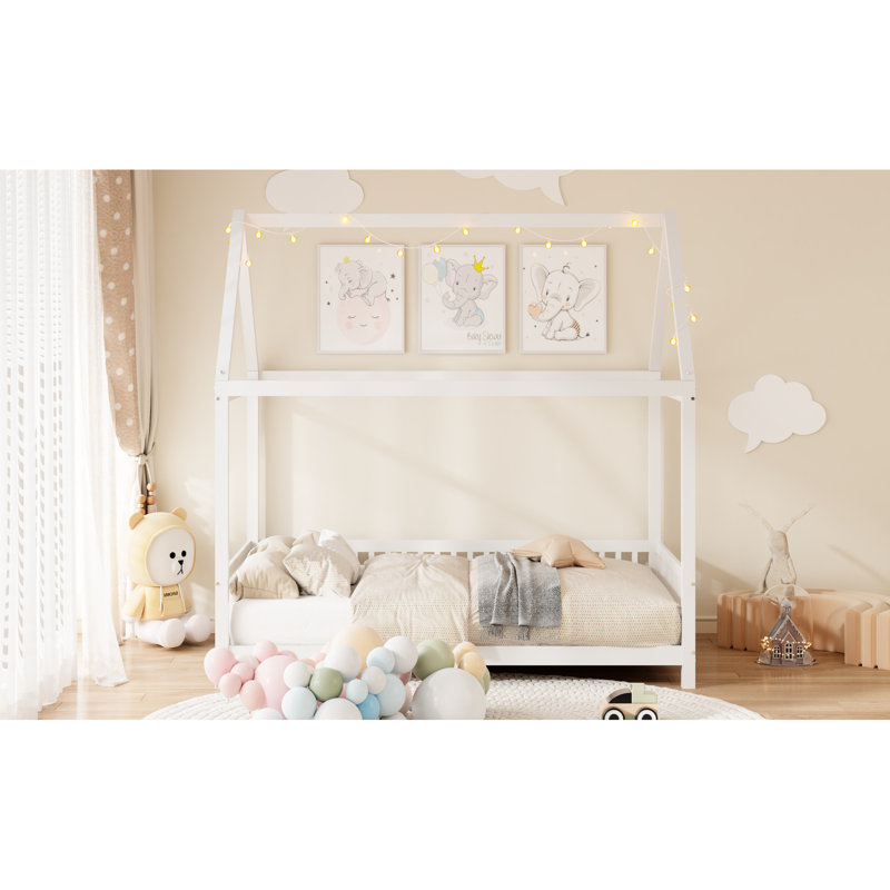 White Wood House Bed With Guardrail And Led - Add A Sparkle To ' Bedrooms Led, Full Size, Enjoyment, Full