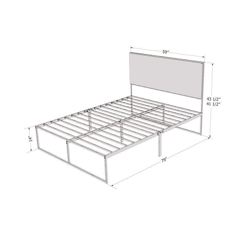 Gray and Black Queen Upholstered Metal Bed Frame with Slats