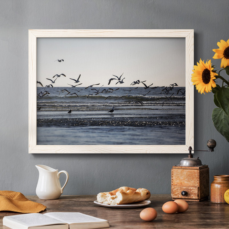 Vol de mouettes encadré sur toile, Blanc, H 14 po x l 20 po