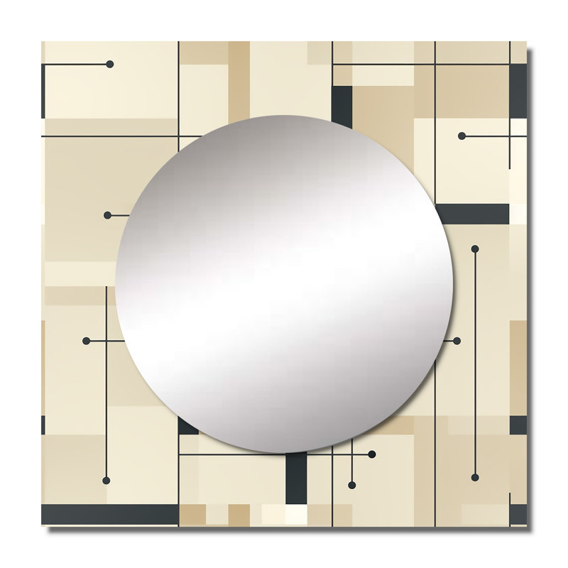Décoration murale beige et grise Minimalist Grid - Miroir carré moderne pour chambre à coucher, 29 po x 29 po
