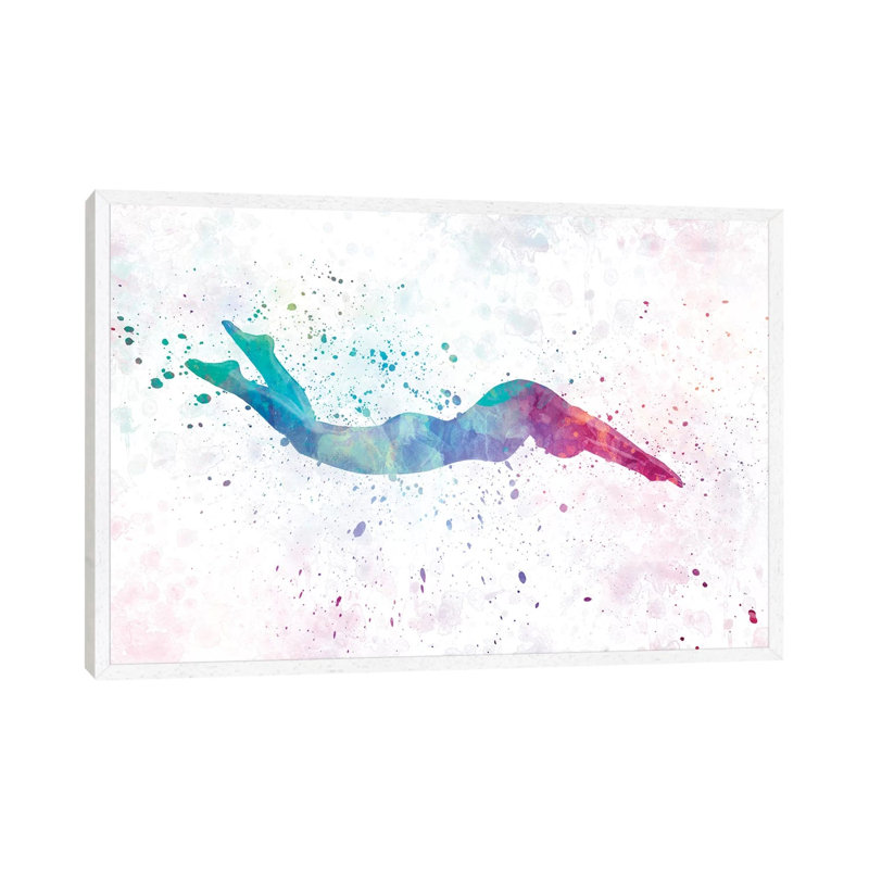 Swimming Silhouette IV by Paul Rommer - Painting on Canvas, White Framed, 66.04 cm H x 45.72 cm W
