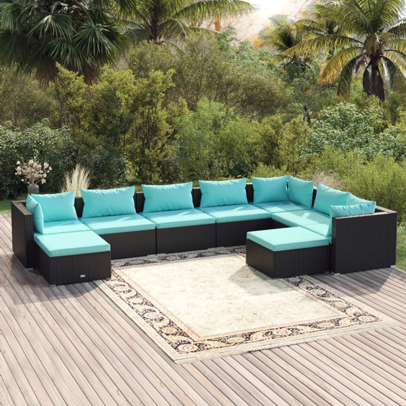27.6" Wide Square Patio Sectional Set with Cushions, Water blue, Black