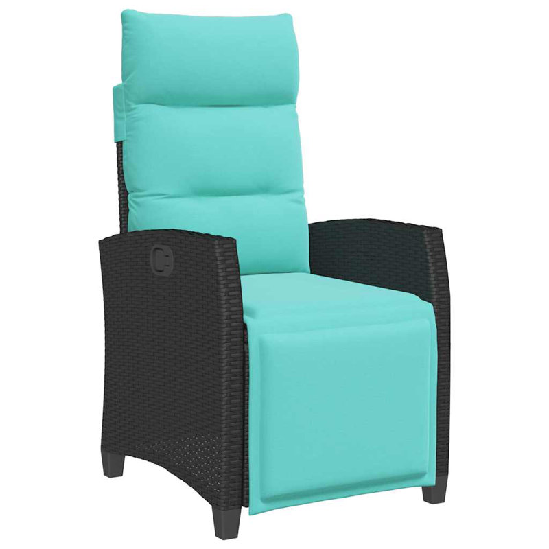 Chaise de patio inclinable avec table d'appoint en rotin de poly, Turquoise, Noir