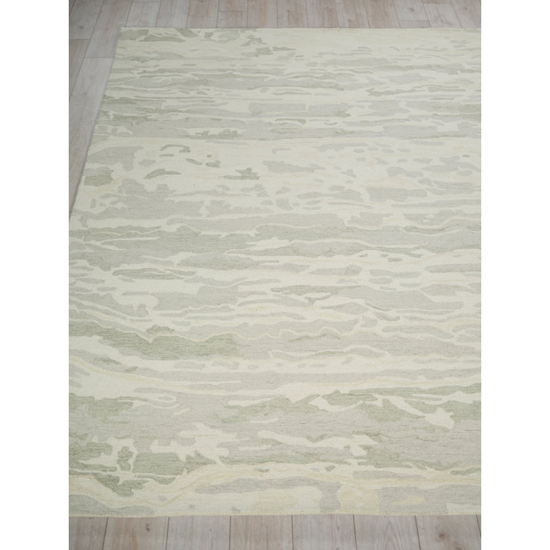 Cortero Hand Tufted Wool Abstract Area Rug in Sage/Ivory, Rectangle 9' x 12'