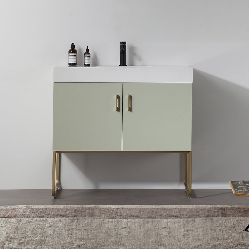 Meuble-lavabo simple en contreplaqué de placage de bois naturel 36 po Keena, Brume de pin
