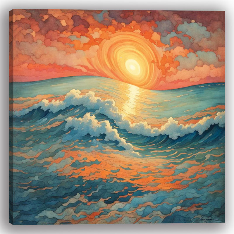 Art mural sur toile Radiant Sunset Over Ocean Waves, H 12 po x l 12 po x P 1 po